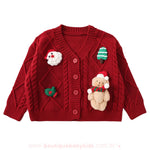 Cardigan Infantil Tricot Natalino Vermelho com Apliques - Boutique Baby Kids