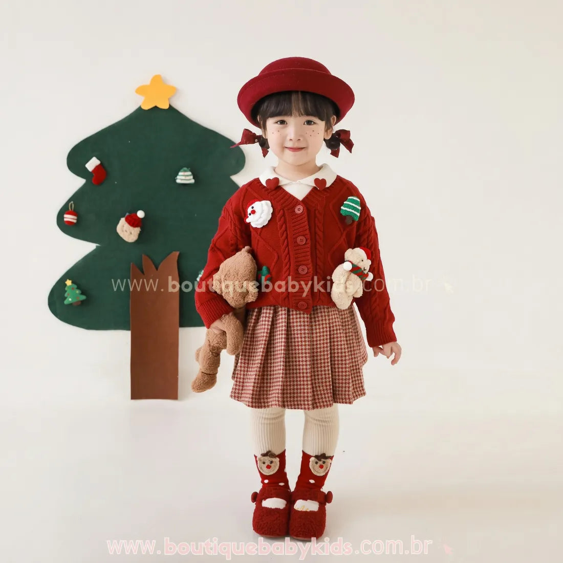 Cardigan Infantil Tricot Natalino Vermelho com Apliques - Boutique Baby Kids