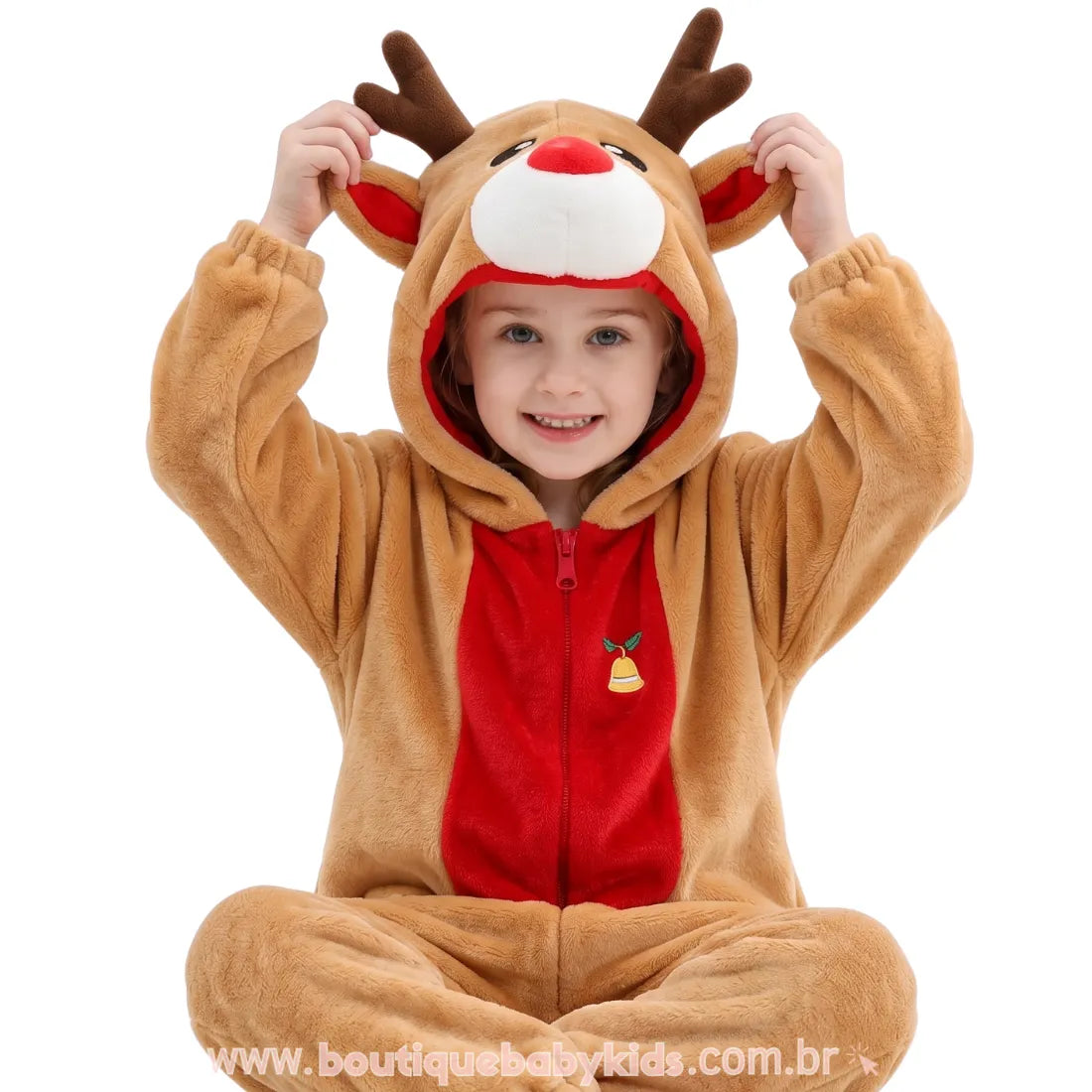 Macacão Infantil Temático Rena do Natal com Capuz 3D - Boutique Baby Kids