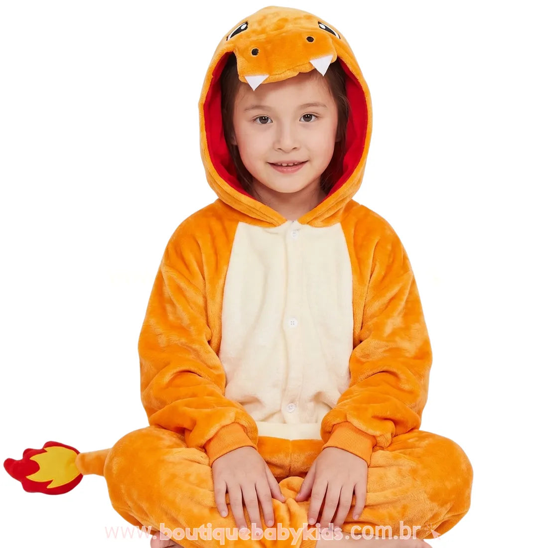 Macacão Infantil Fantasia Kigurumi Pokémon Charmander Laranja - Boutique Baby Kids