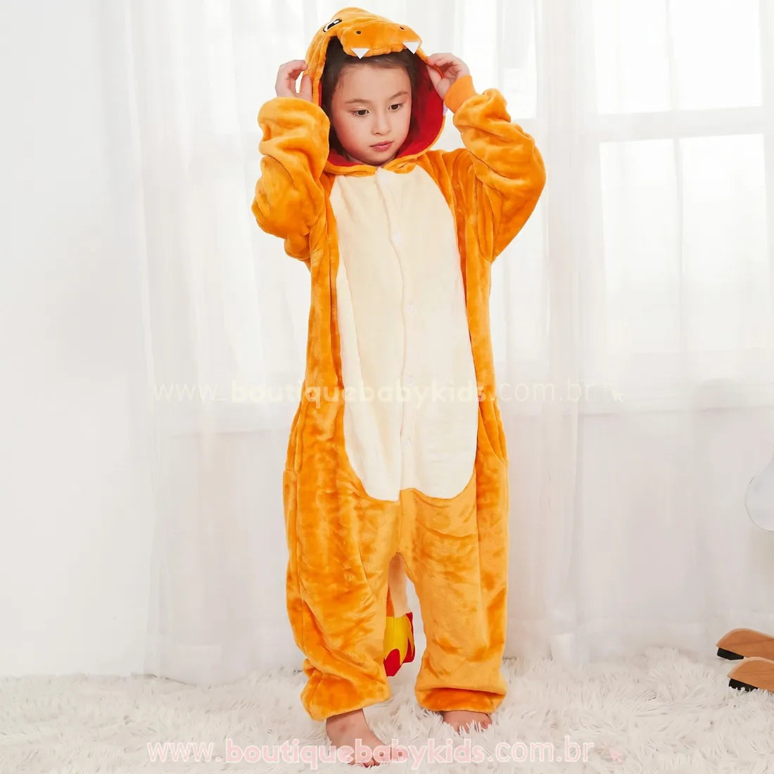 Macacão Infantil Fantasia Kigurumi Pokémon Charmander Laranja - Boutique Baby Kids