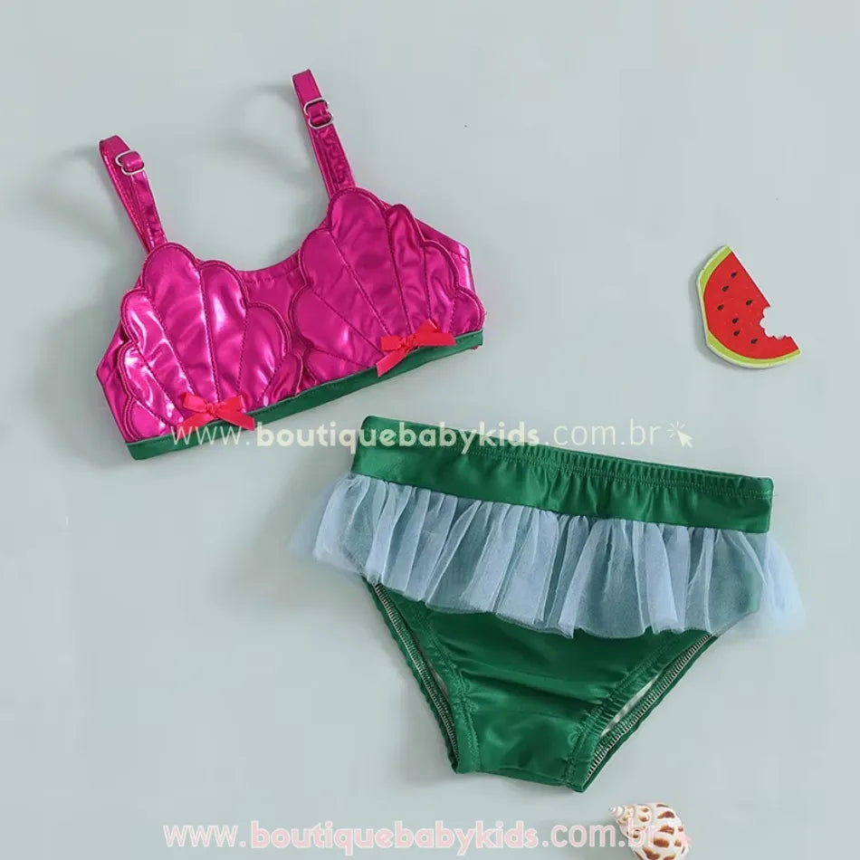 Biquíni Infantil Pequena Sereia com Tule Rosa - Boutique Baby Kids
