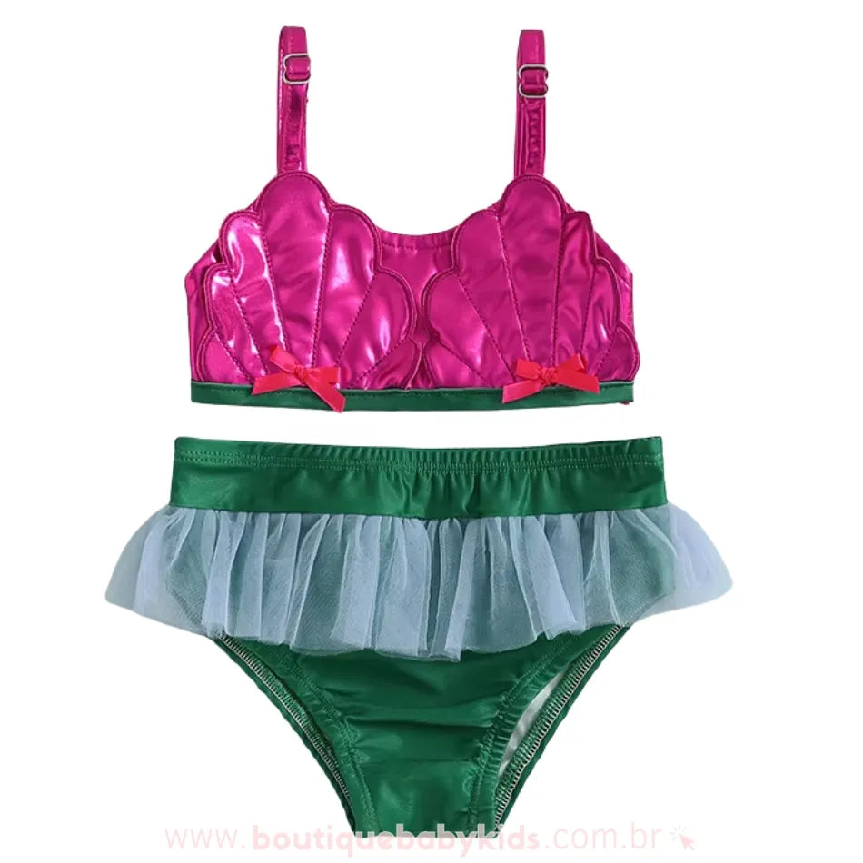 Biquíni Infantil Pequena Sereia com Tule Rosa - Boutique Baby Kids