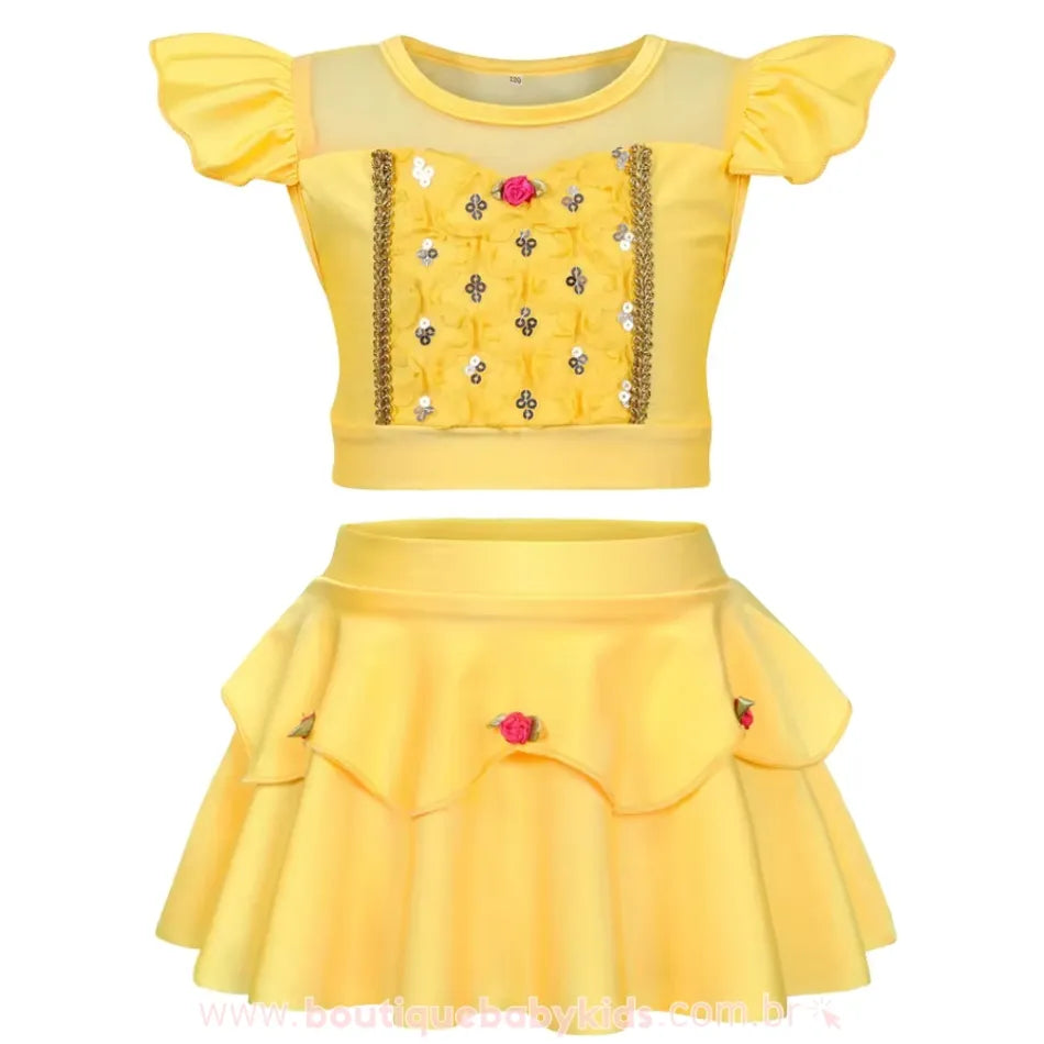 Biquíni Infantil Disney Princesa Bela com Saia Embutida - Boutique Baby Kids