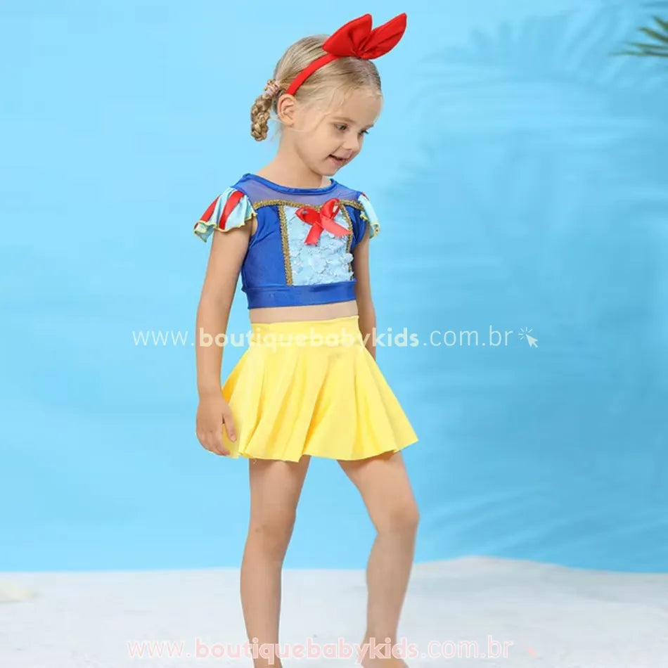 Biquíni Infantil Princesa Branca de Neve com saia Embutida - Boutique Baby Kids