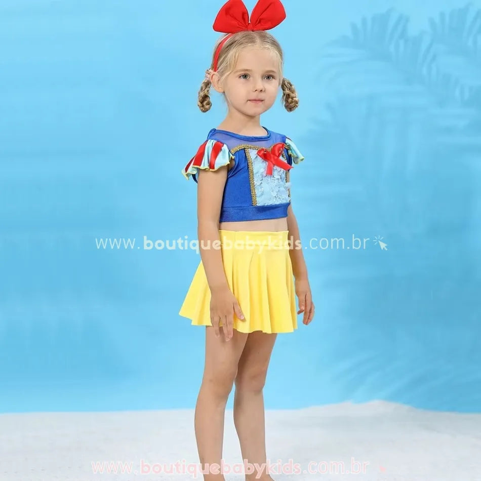 Biquíni Infantil Princesa Branca de Neve com saia Embutida - Boutique Baby Kids