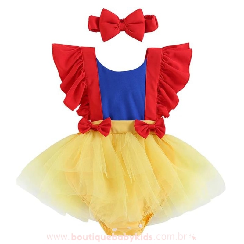 Body Bebê Fantasia Branca de Neve Tule com Faixa - Boutique Baby Kids