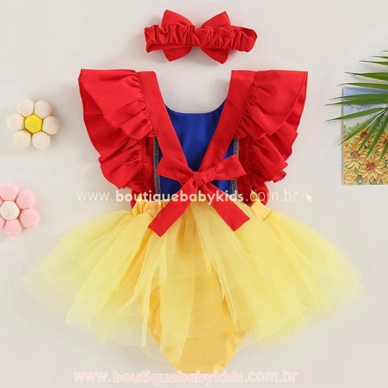 Body Bebê Fantasia Branca de Neve Tule com Faixa - Boutique Baby Kids