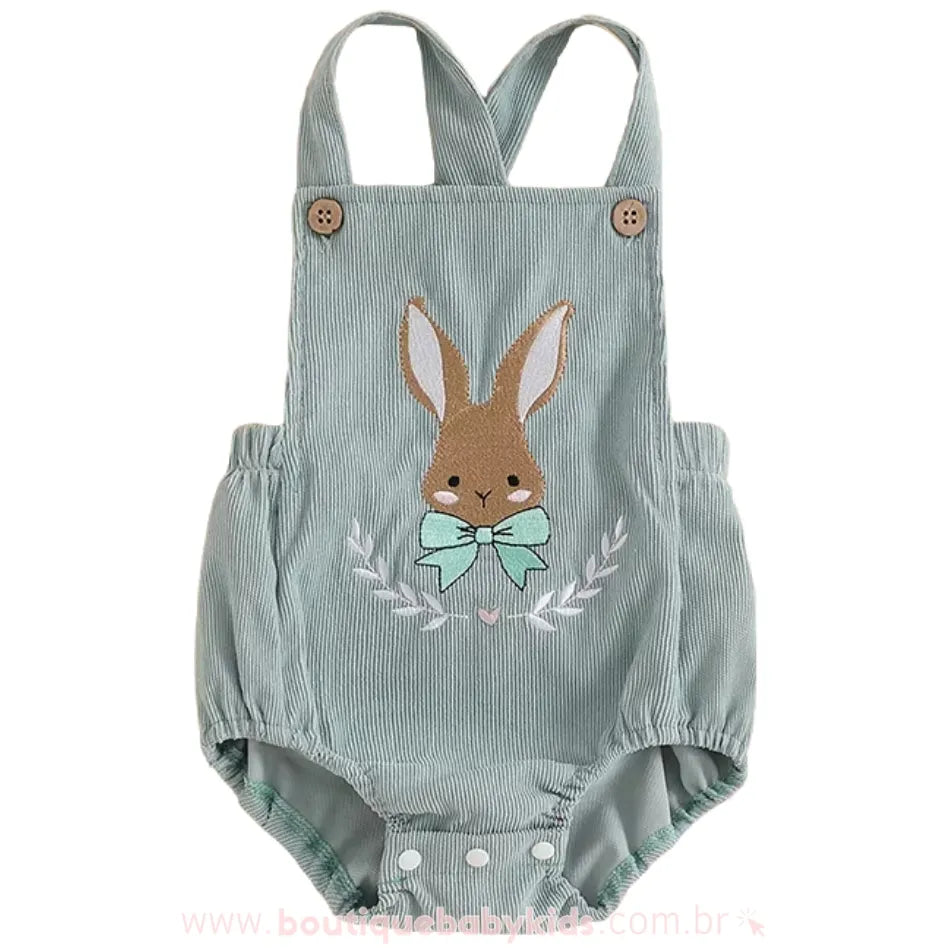 Body Bebê Jardineira Páscoa Coelhinho do Bosque Azul - Boutique Baby Kids 