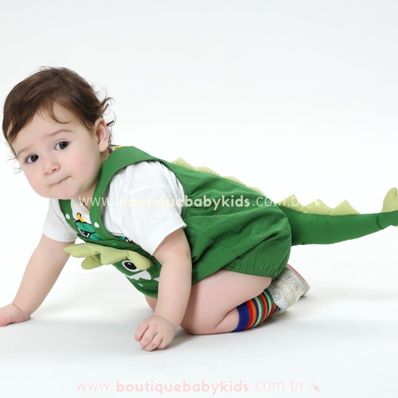Body Bebê Jardineira Dinossauro Verde - Boutique Baby Kids