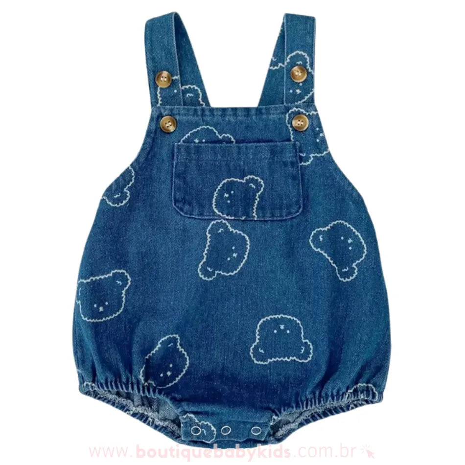 Body Bebê Jardineira Jeans com Ursinhos - Boutique Baby Kids
