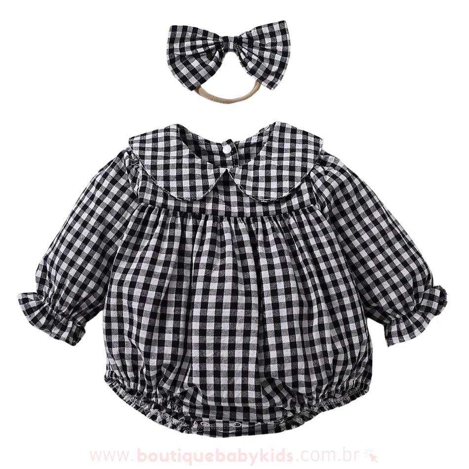 Body Bebê Xadrez Vintage com Faixa - Boutique Baby Kids 