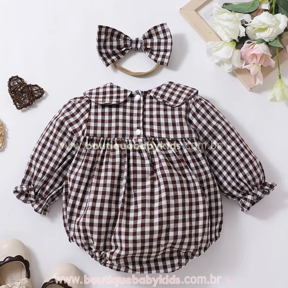 Body Bebê Xadrez Vintage com Faixa - Boutique Baby Kids 