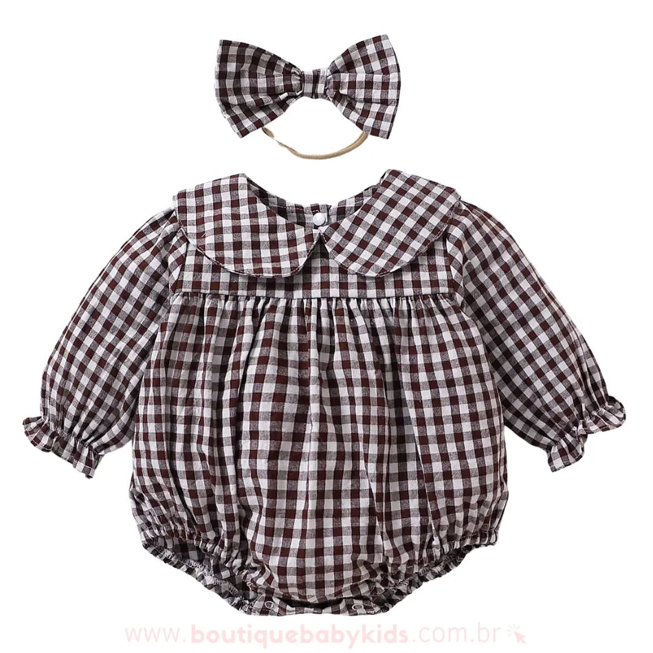 Body Bebê Xadrez Vintage com Faixa - Boutique Baby Kids #marrom