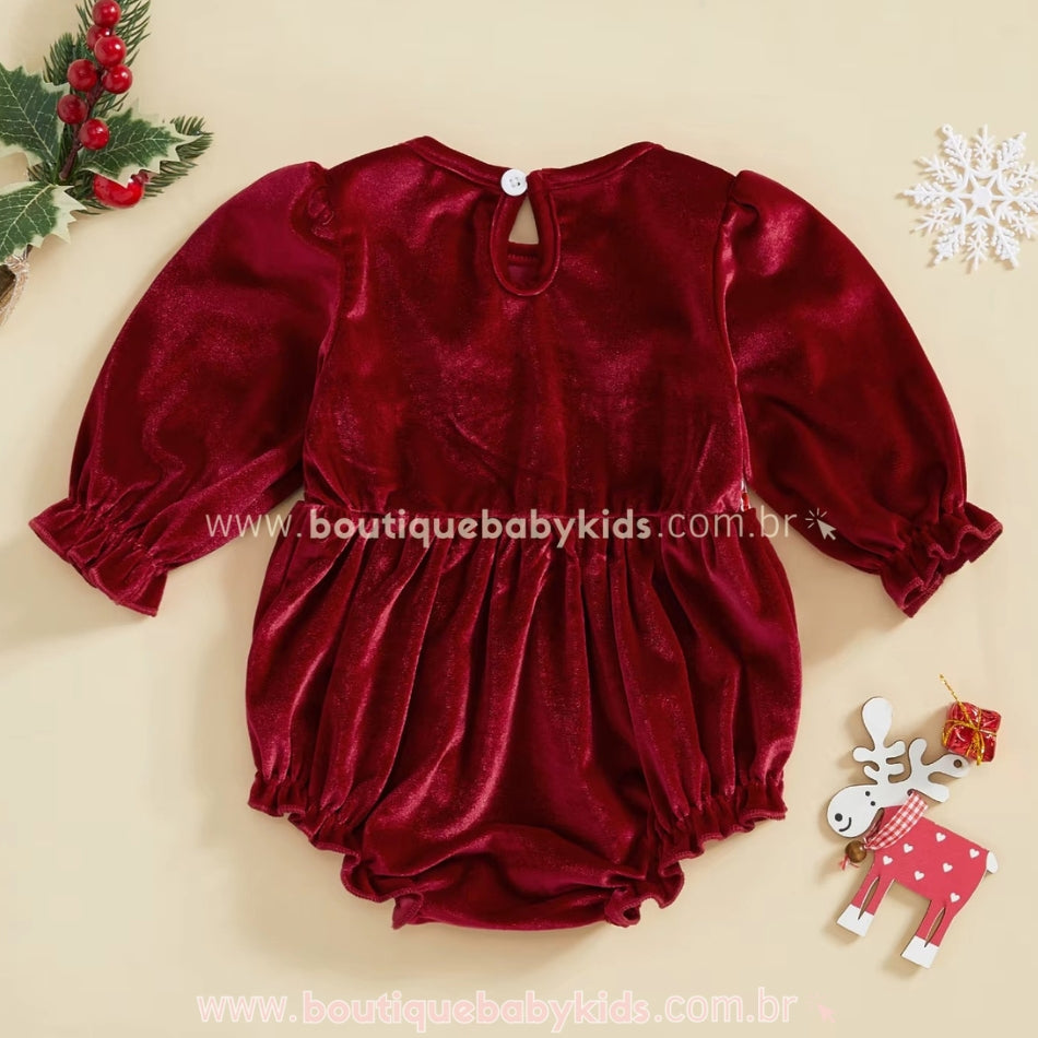 Body Natalino de Veludo Papai Noel Bordado
