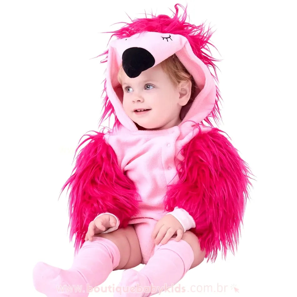 Body Bebê Temático Fantasia Flamingo com Meia Rosa - Boutique Baby Kids