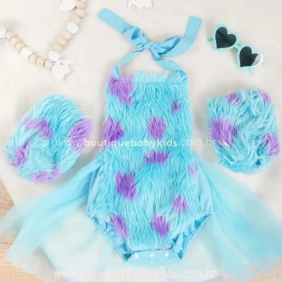 Body Bebê Fantasia Sullivan Monstros S.A com Tule Azul - Mesversário - Boutique Baby Kids