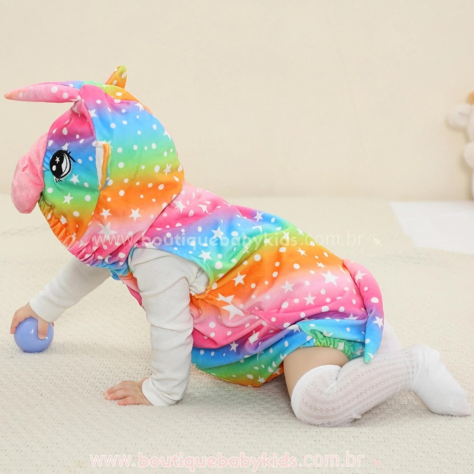 Body Bebê Fantasia Bichinho Unicórnio Colorido - Boutique Baby Kids