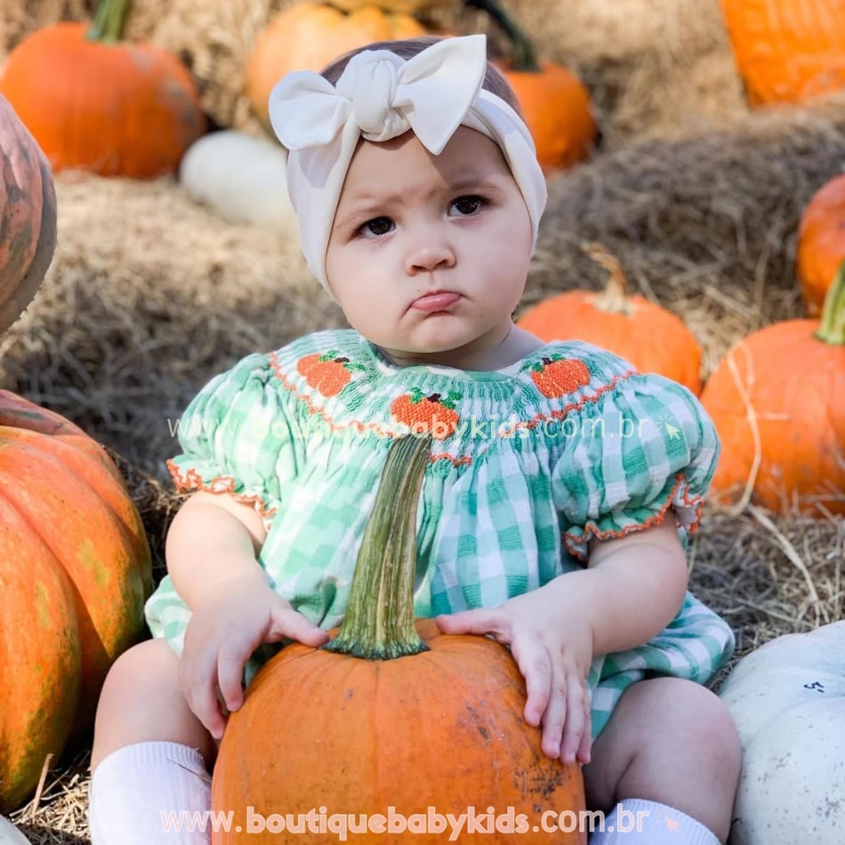 Body Bebê Xadrez com Bordado de Abóbora - Boutique Baby Kids
