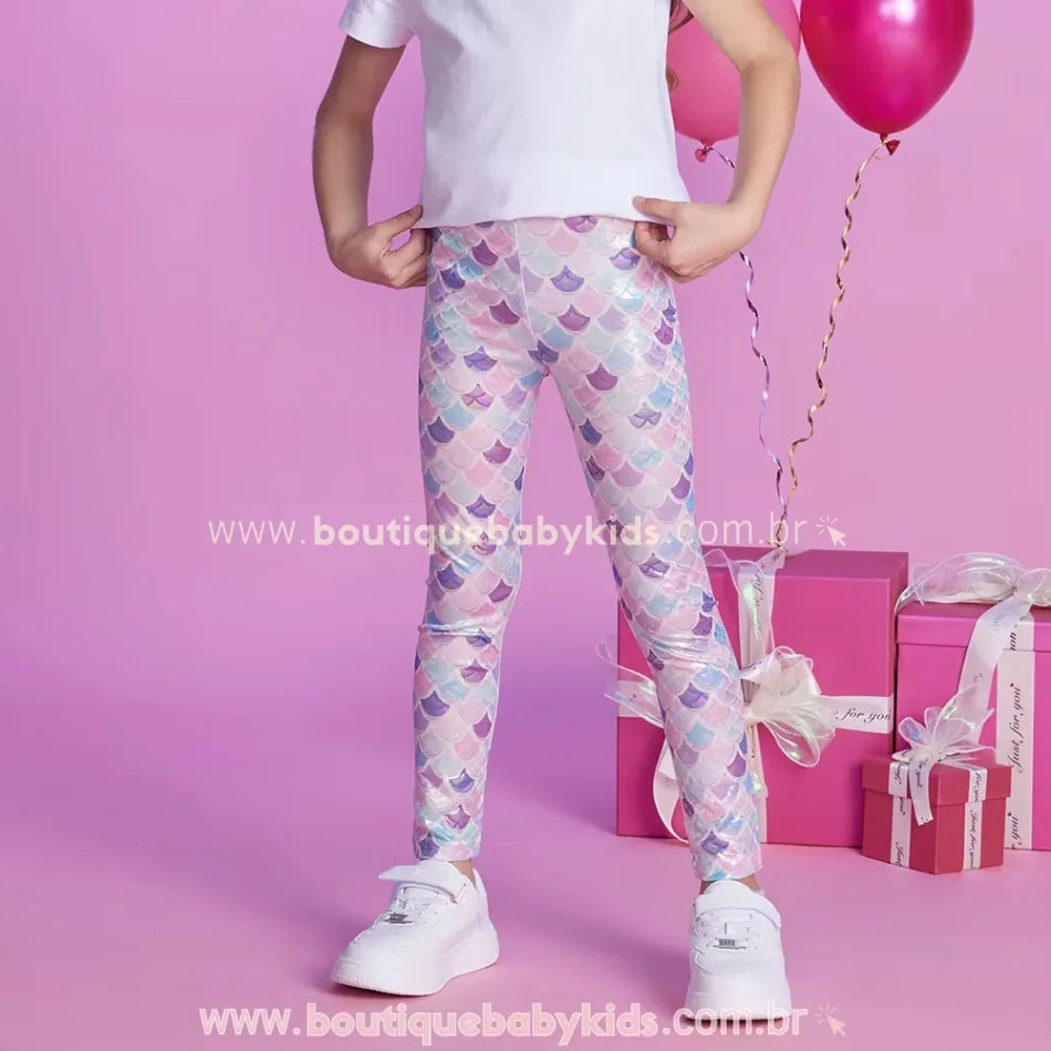 Calça Infantil Legging Escamas de Sereia Holográfica - Boutique Baby Kids