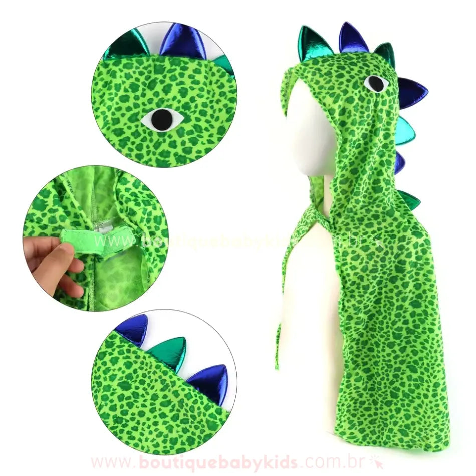 Capa Infantil Temática Fantasia Dinossauro Aventureiro Verde - Boutique Baby Kids