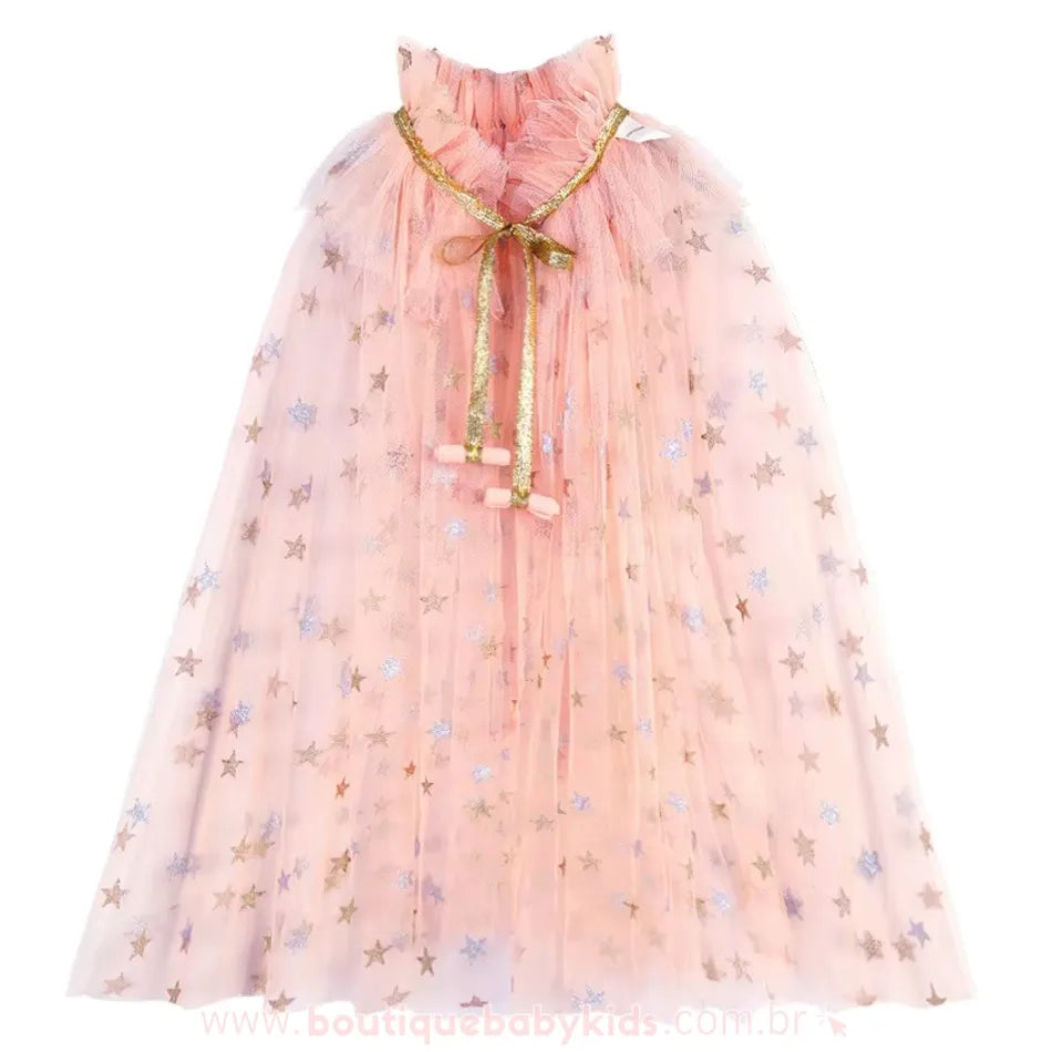 Capa Infantil de Tule Princesa Brilho das Estrelas Rosa - Boutique Baby Kids