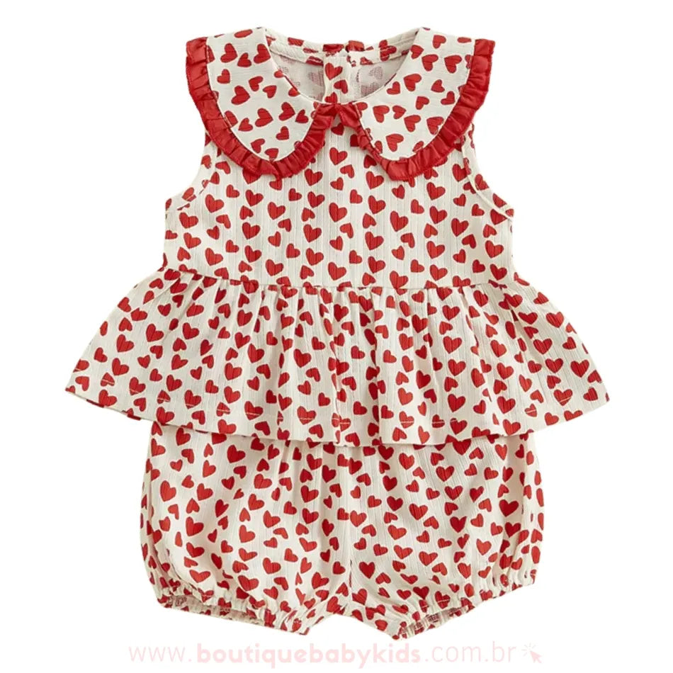 Conjunto Bebê Estampa Corações Charmosos com Gola - Boutique Baby Kids
