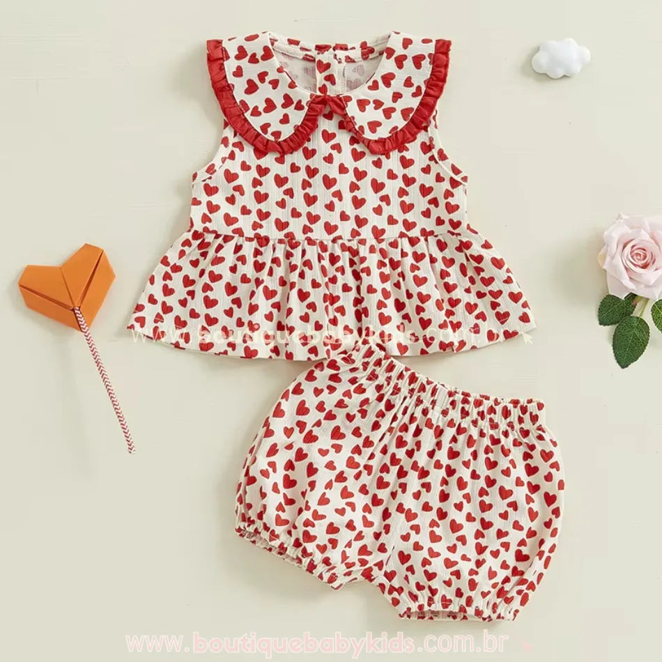 Conjunto Bebê Estampa Corações Charmosos com Gola - Boutique Baby Kids
