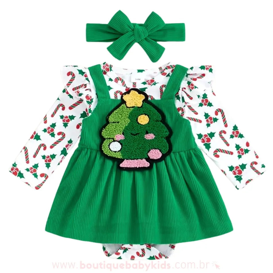 Conjunto Bebê Natalino Árvore de Natal com Faixa - Boutique Baby Kids