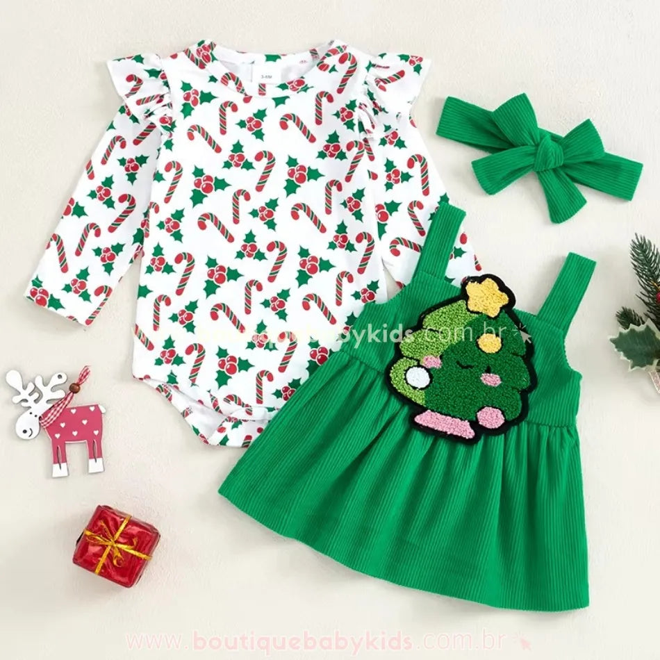 Conjunto Bebê Natalino Árvore de Natal com Faixa - Boutique Baby Kids
