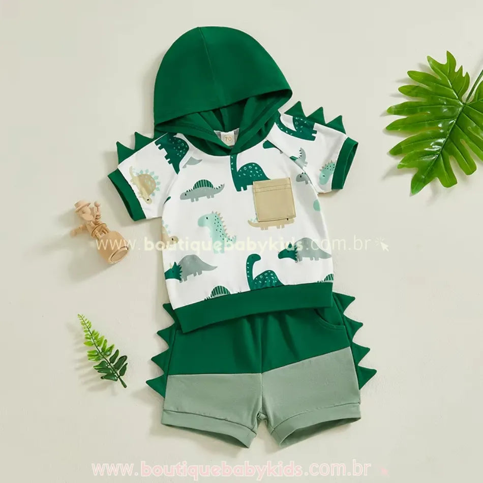 Conjunto Bebê Temático Dino Verde Camiseta e Short - Boutique Baby Kids