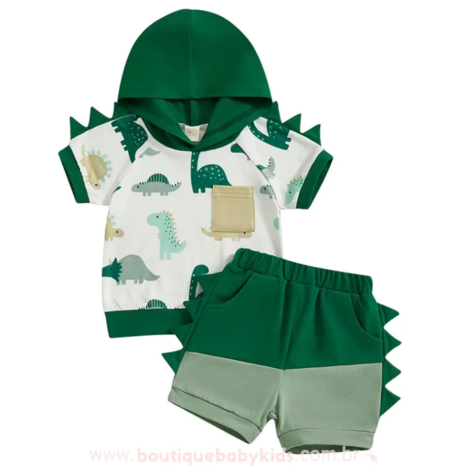 Conjunto Bebê Temático Dino Verde Camiseta e Short - Boutique Baby Kids