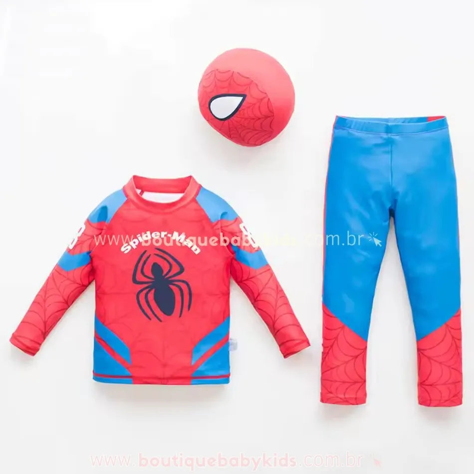 Conjunto de Praia Infantil Homem Aranha com Touca Proteção Solar UPF50+ - Boutique Baby Kids