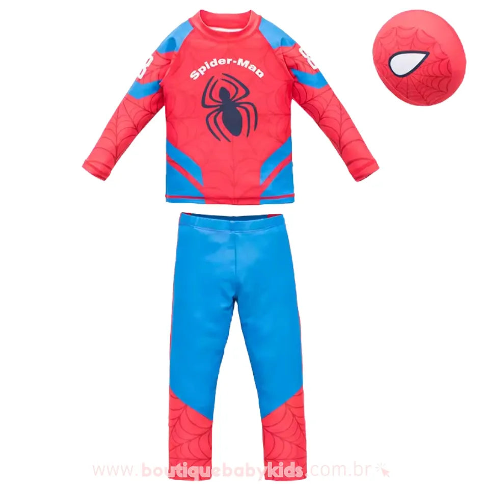 Conjunto de Praia Infantil Homem Aranha com Touca Proteção Solar UPF50+ - Boutique Baby Kids