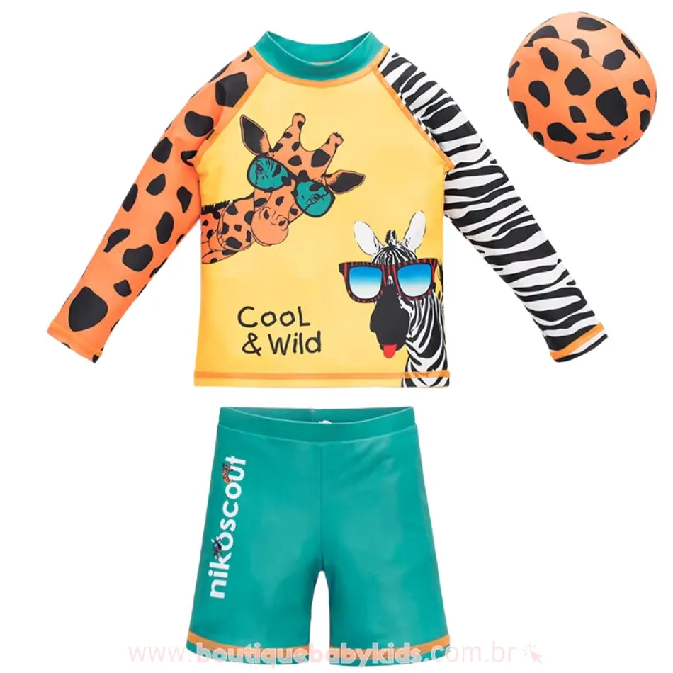 Conjunto de Praia Infantil Safari Divertido com Touca Proteção Solar - Boutique Baby Kids