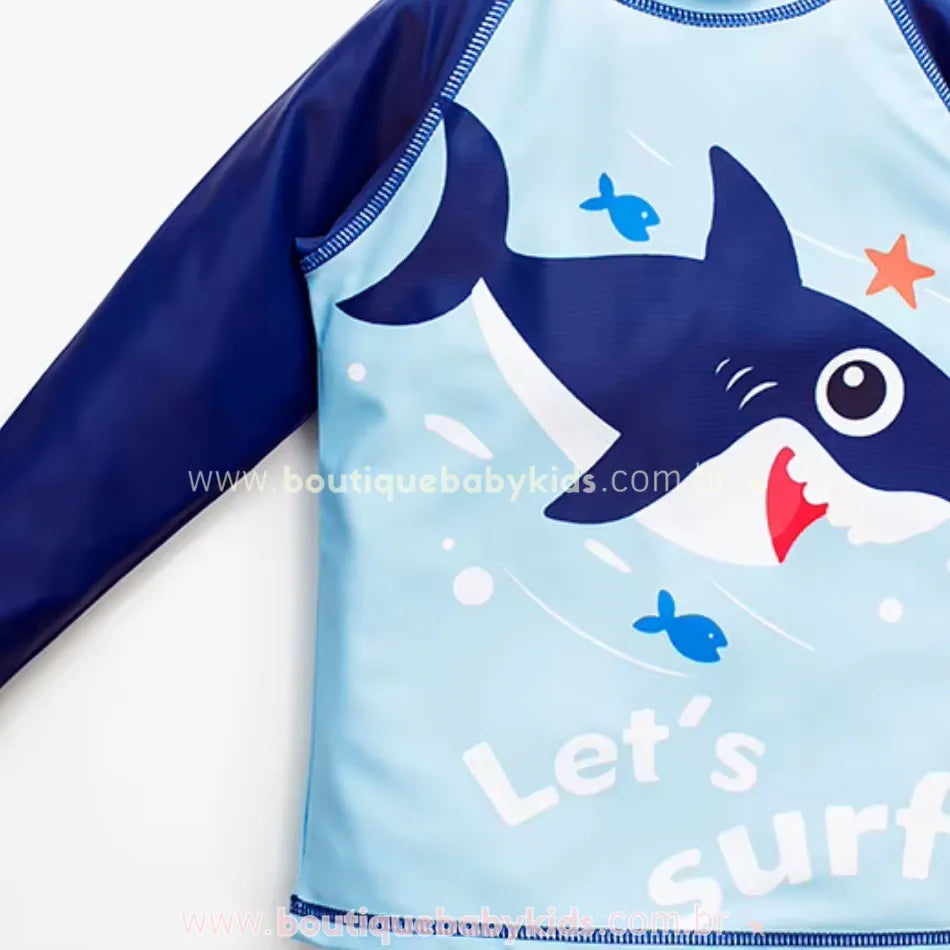 Conjunto de Praia Infantil Tubarão Surfista com Chapéu