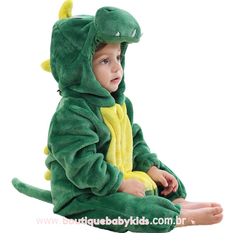 Macacão Bebê Fantasia Bichinho Dinossauro Verde - Boutique Baby Kids