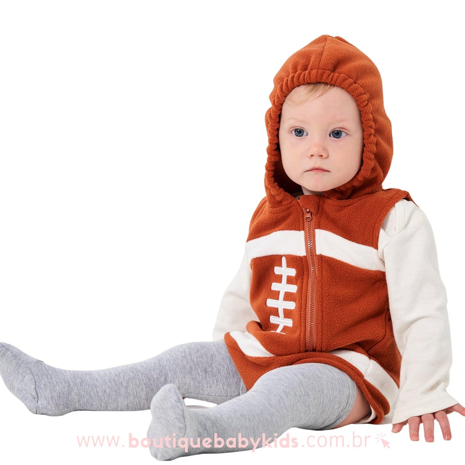Body Bebê Fantasia Bola Futebol Americano com Meia