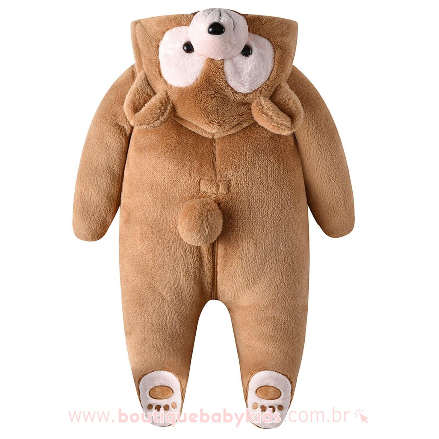 Macacão Bebê Inverno Fantasia Ursinho Bege com Capuz - Boutique Baby Kids