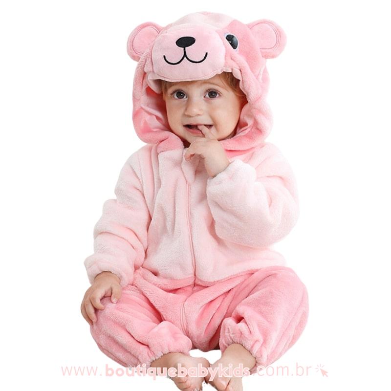 Macacão Bebê Fantasia Bichinho Ursinha Rosa - Boutique Baby Kids