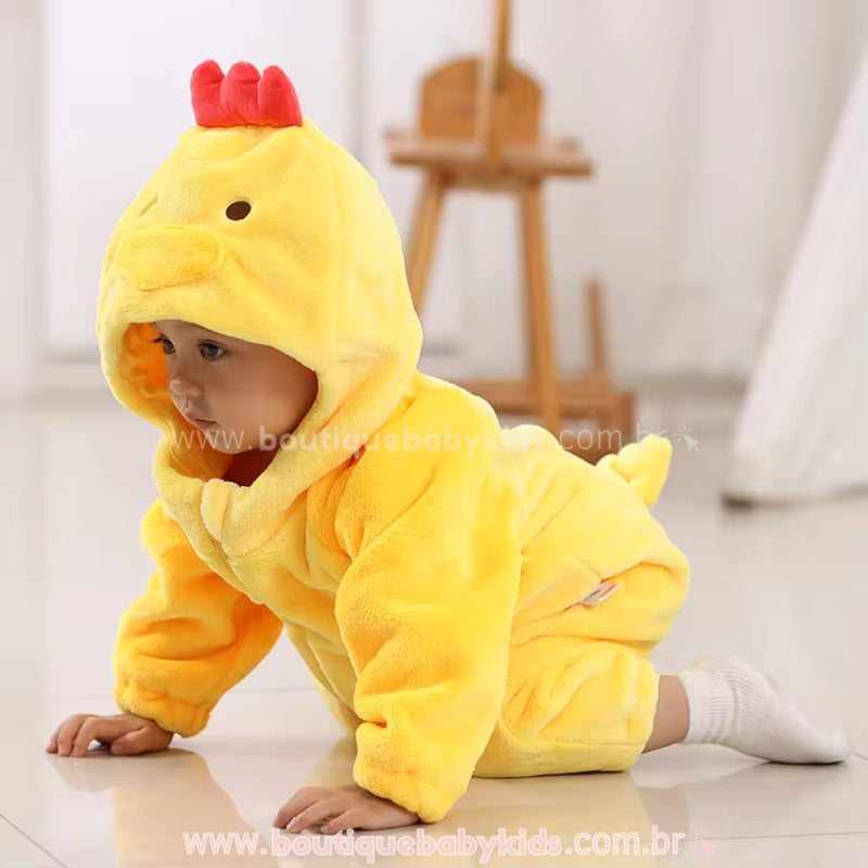 Macacão Bebê Fantasia Bichinho Pintinho Amarelo - Boutique Baby Kids