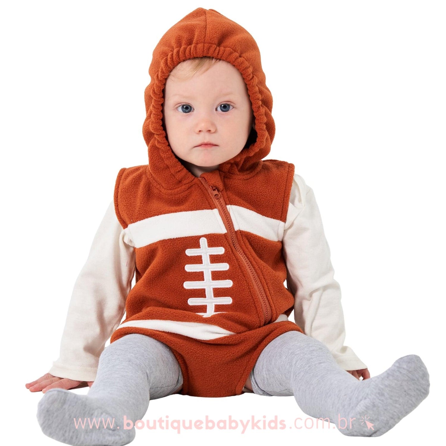 Body Bebê Fantasia Bola Futebol Americano com Meia