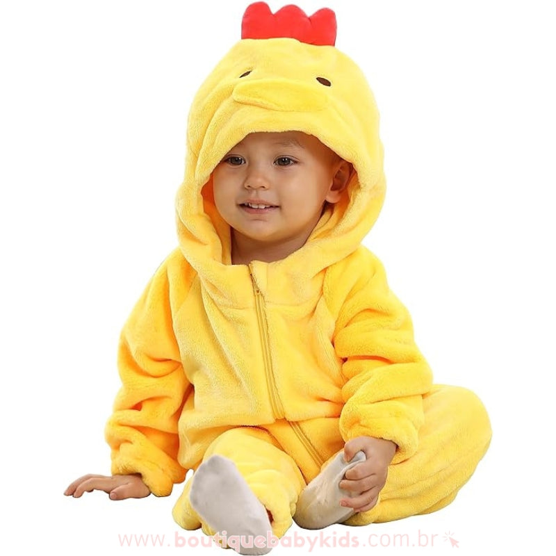 Macacão Bebê Fantasia Bichinho Pintinho Amarelo - Boutique Baby Kids