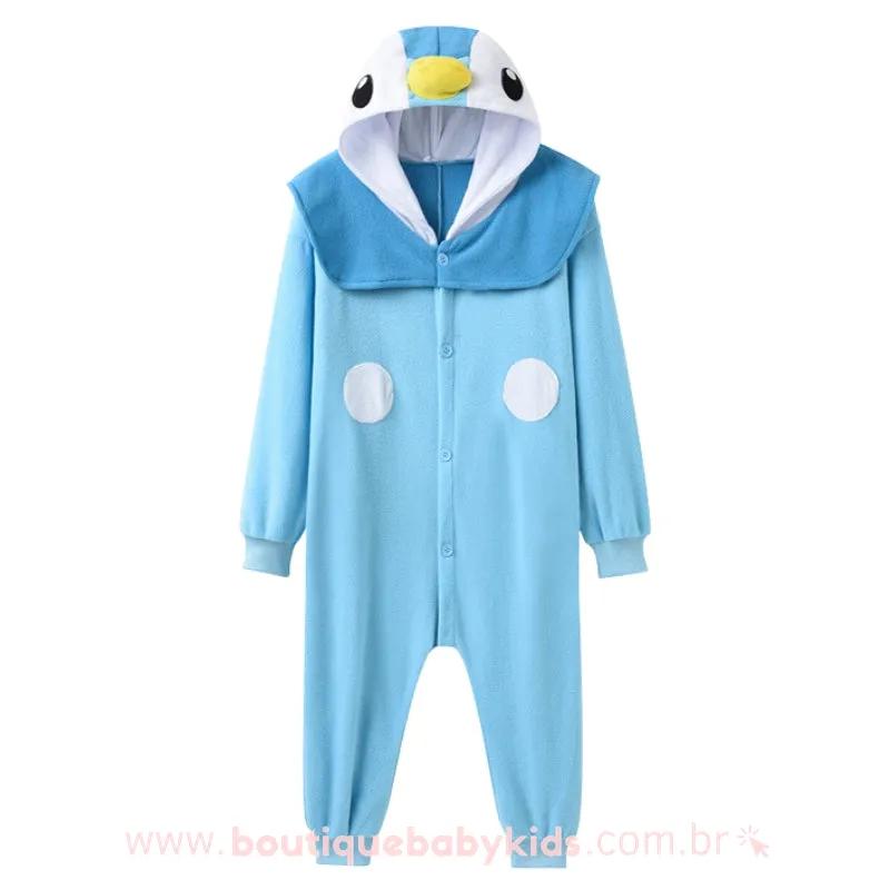 Pijama Macacão Infantil Fantasia Pokémon Piplup Azul - Boutique Baby Kids