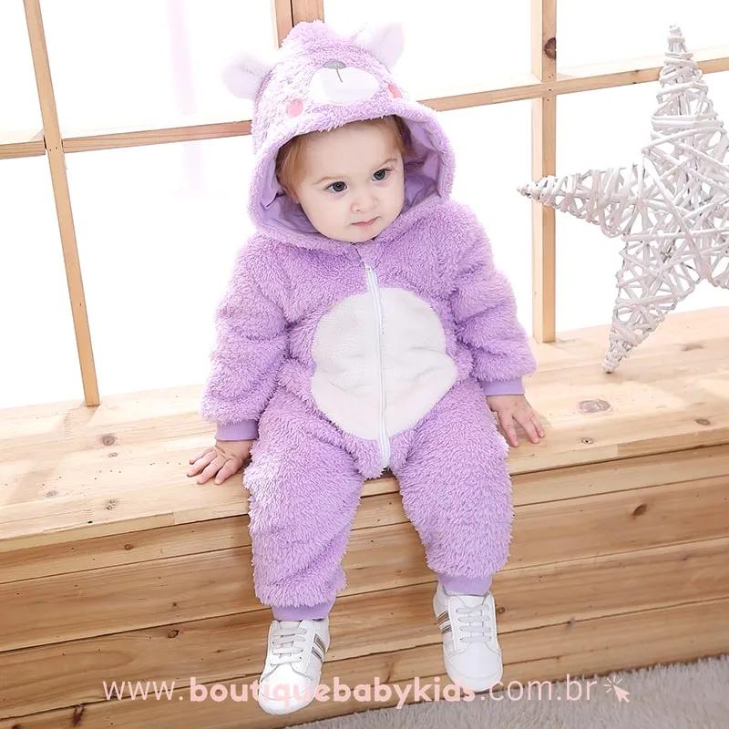 Macacão Bebê Fantasia Bichinho Ursinha Lilás - Boutique Baby Kids