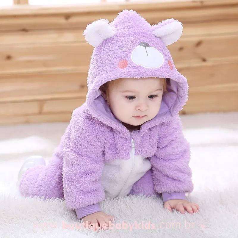 Macacão Bebê Fantasia Bichinho Ursinha Lilás - Boutique Baby Kids