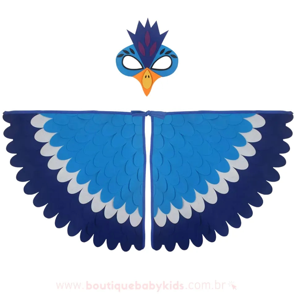 Kit Fantasia Infantil Temática Pássaro Arco-Íris Azul Carnaval - Boutique Baby Kids