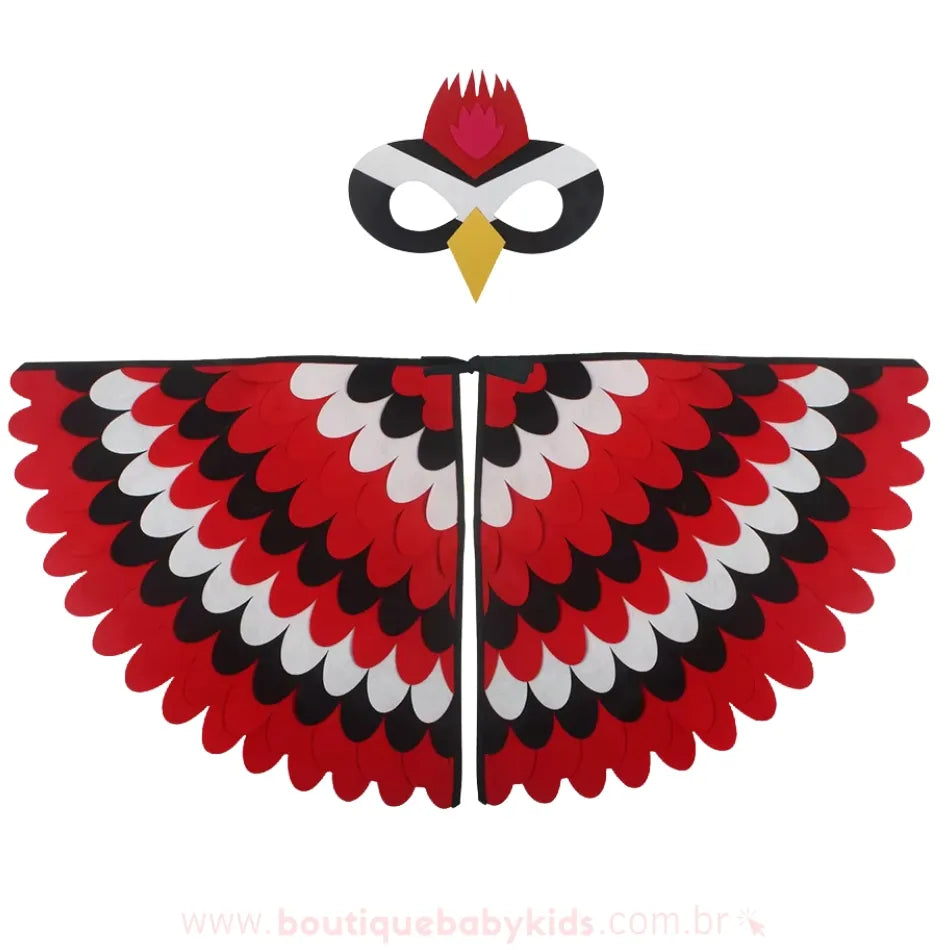 Kit Fantasia Infantil Temática Pássaro Arco-Íris Vermelho Carnaval - Boutique Baby Kids