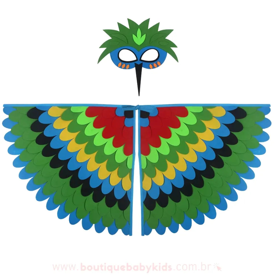 Kit Fantasia Infantil Temática Pássaro Arco-Íris Verde Carnaval - Boutique Baby Kids