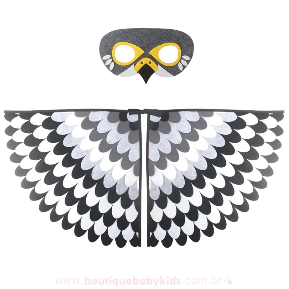 Kit Fantasia Infantil Temática Pássaro Arco-Íris Cinza Carnaval - Boutique Baby Kids